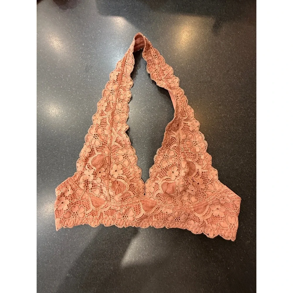 Free People Adella Bralette XS Terracotta Lace Halter Boho Festival Layering